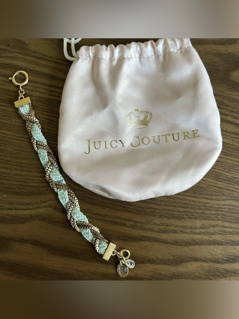 Juicy Couture Bracelet with Pouch - Rope Cloth and Gold Metal Chain Vintage READ
